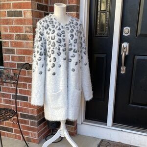 Worthington‎ Eyelash Animal Print Soft Fuzzy Cardigan Sweater